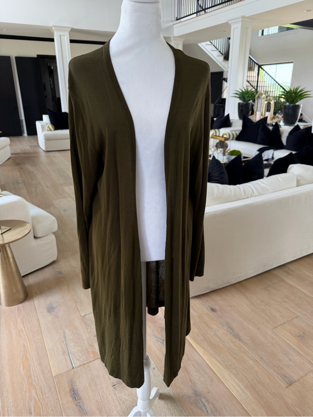 H&M Olive Green Open Front Lightweight Cardigan